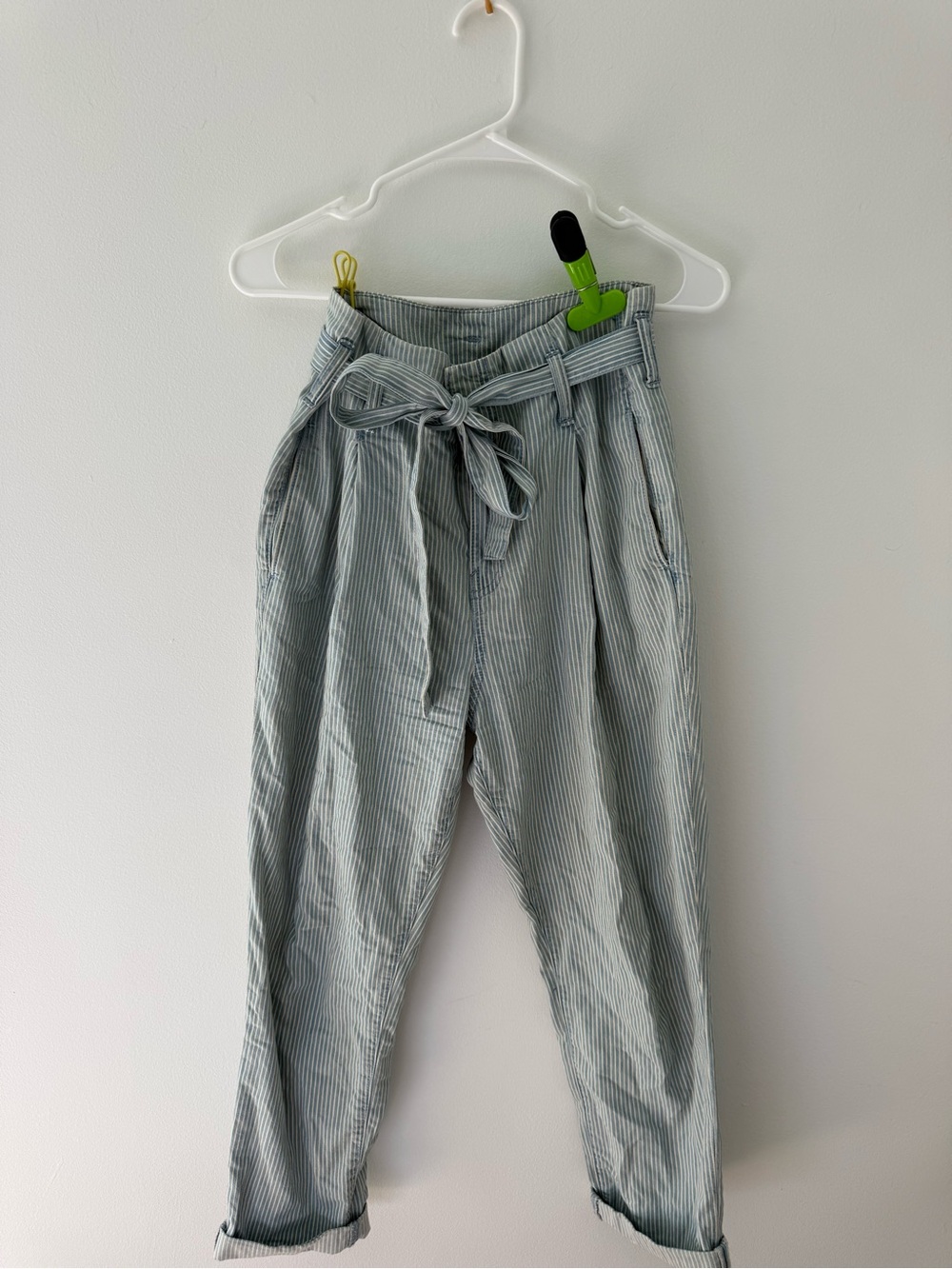 Gap Striped Paperbag Waist Pants - Light Blue